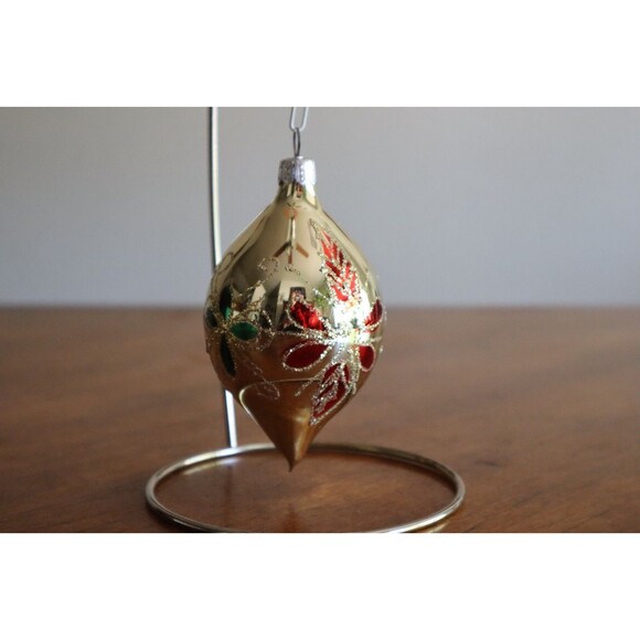 3x Commodore Teardrop Ornaments Romania Vintage Glitter Floral Gold Red 4" - Picture 9 of 10